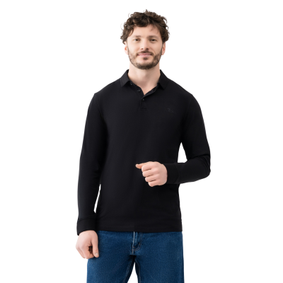 Лонгслів-поло Avecs чорний з трикотажу Double Face