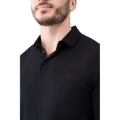 Лонгслів-поло Avecs чорний з трикотажу Double Face