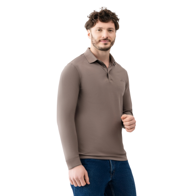 Лонгслів-поло Avecs коричневий з трикотажу Double Face