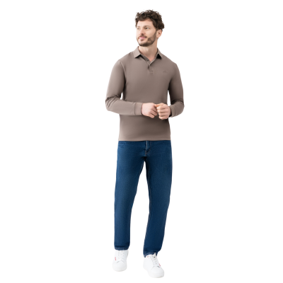 Лонгслів-поло Avecs коричневий з трикотажу Double Face